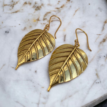 Lucy Brass Leaf Drop Earringd