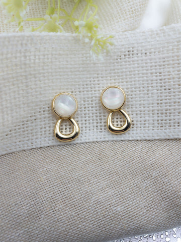Minimal lustre stone and gold stud earrings