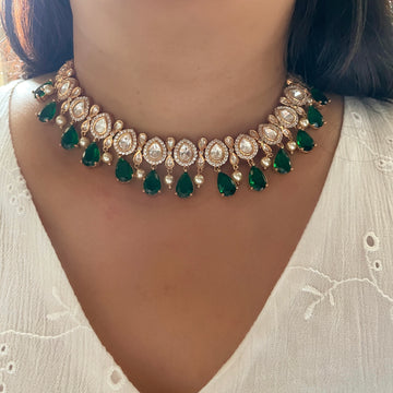 Sunahari Emerald Diamond Polki Necklace