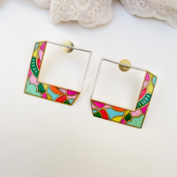 Square Shape Handpainted Studs