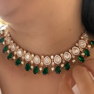 Sunahari Emerald Diamond Polki Necklace