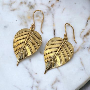 Lucy Brass Leaf Drop Earringd