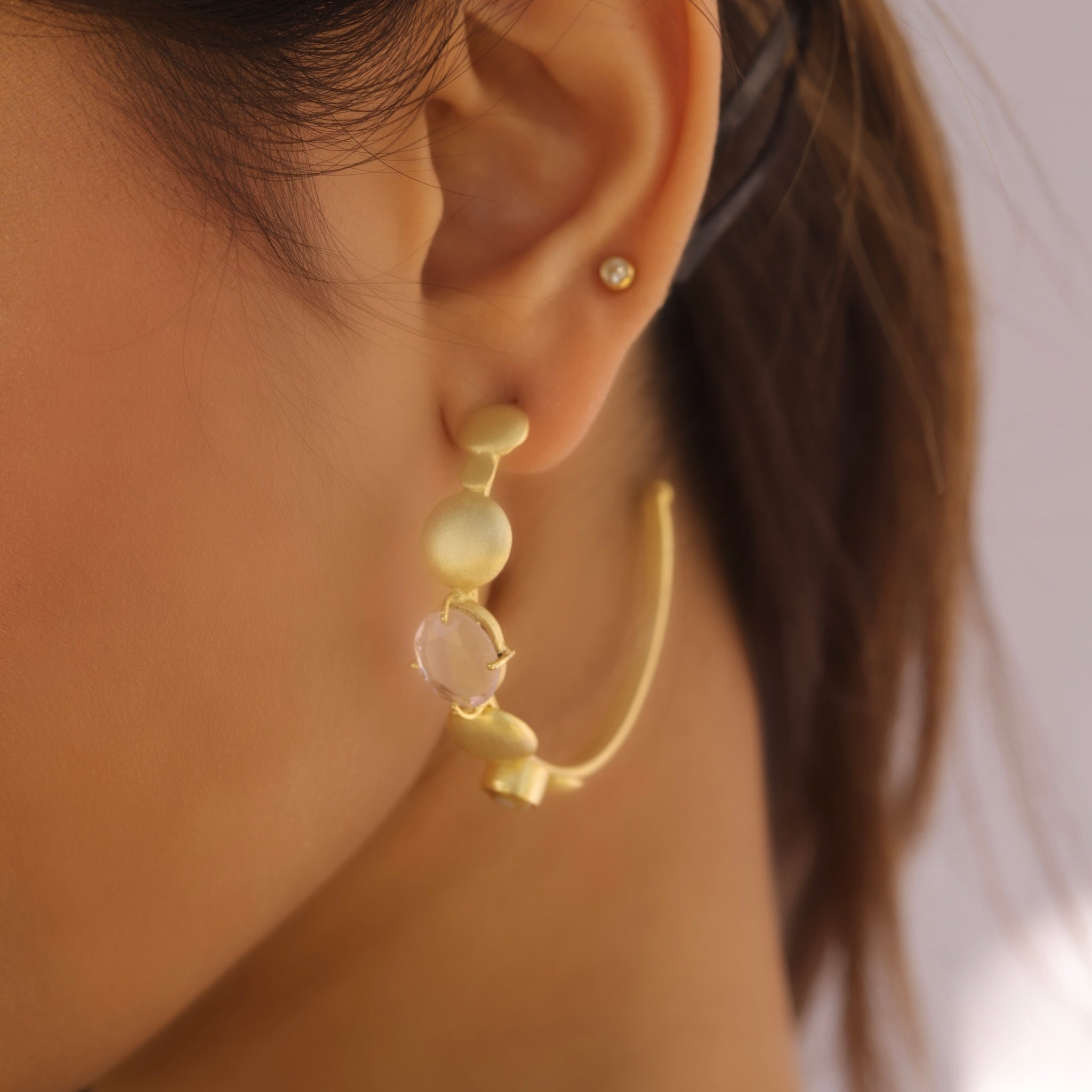 Mariah Pearl Stone Hoop Earrings