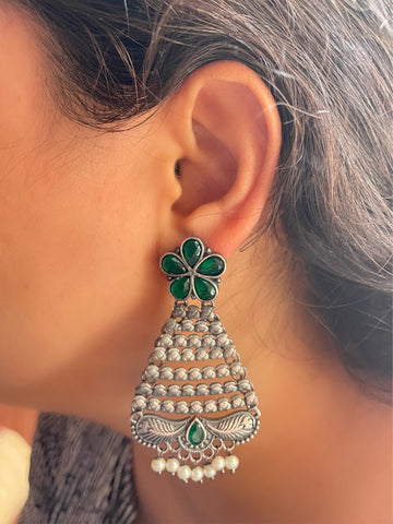 Madhushree Oxidised Stone Danglers