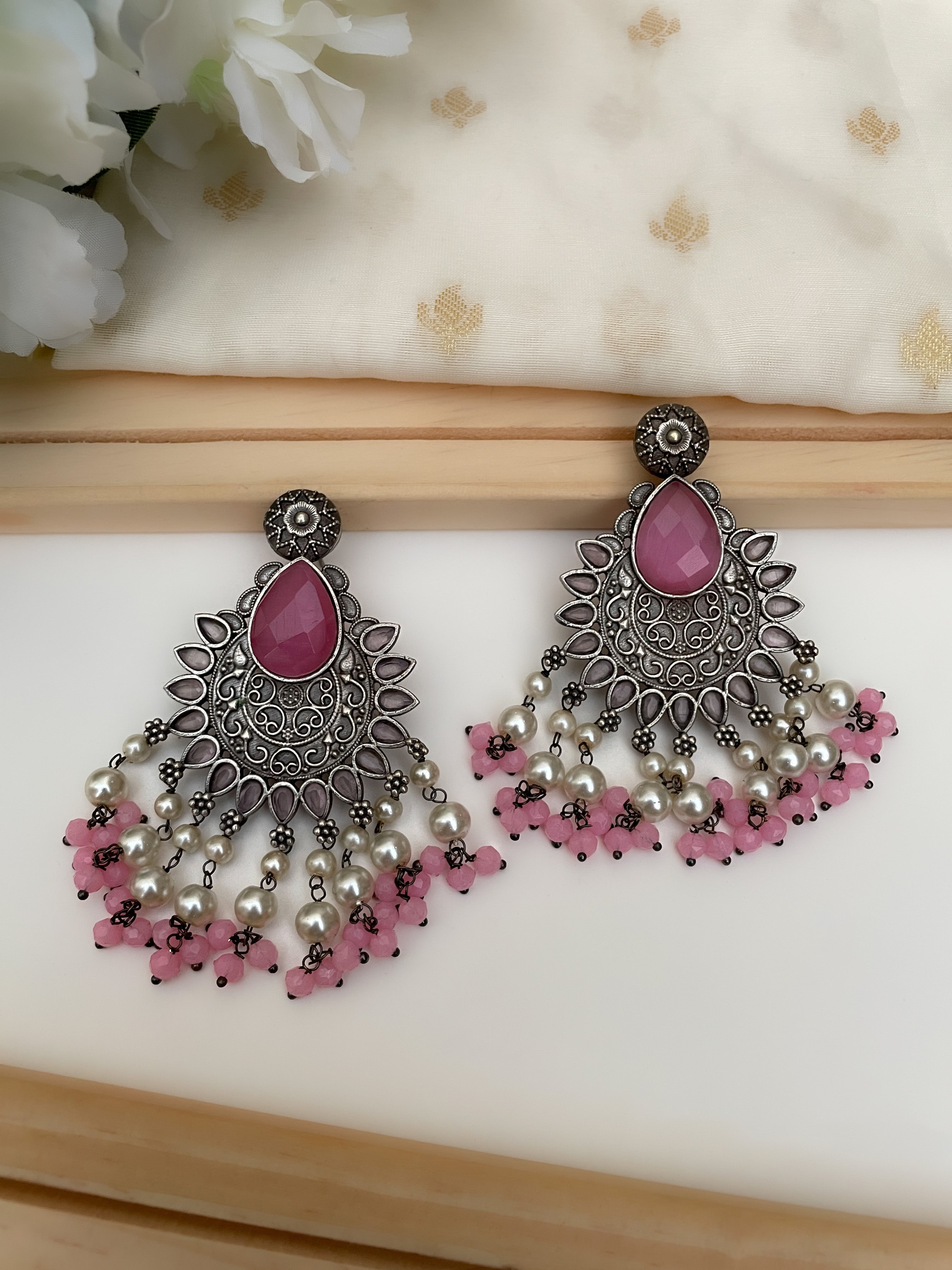 Rani Pink Pearl American Diamond Chandbali Earrings by FashionCrab® -  FashionCrab.us