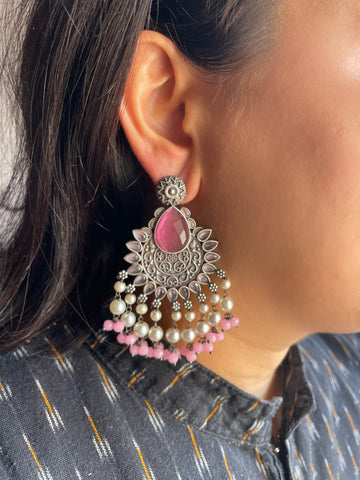 Abhaya Silver Lookalike Chandbali Earrings