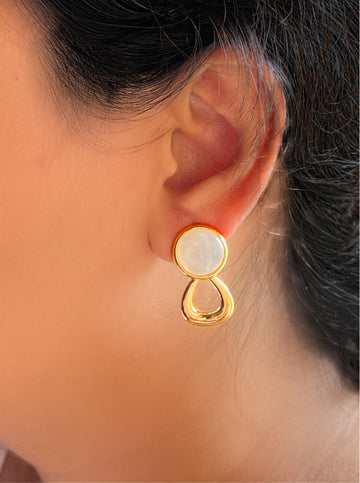 Minimal lustre stone and gold stud earrings