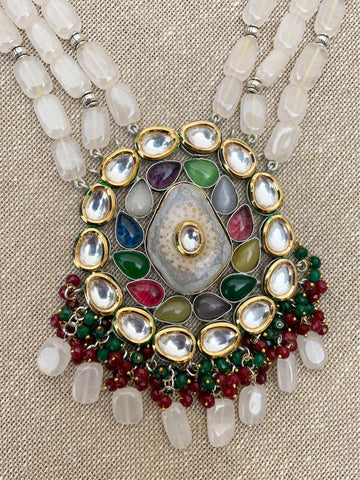 Nisargi Semi precious stones Kundan pendant long necklace