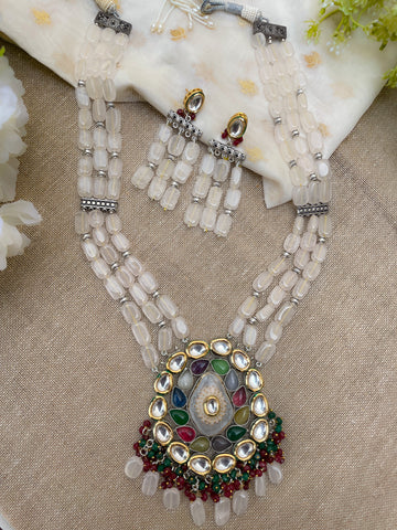 Nisargi Semi precious stones Kundan pendant long necklace