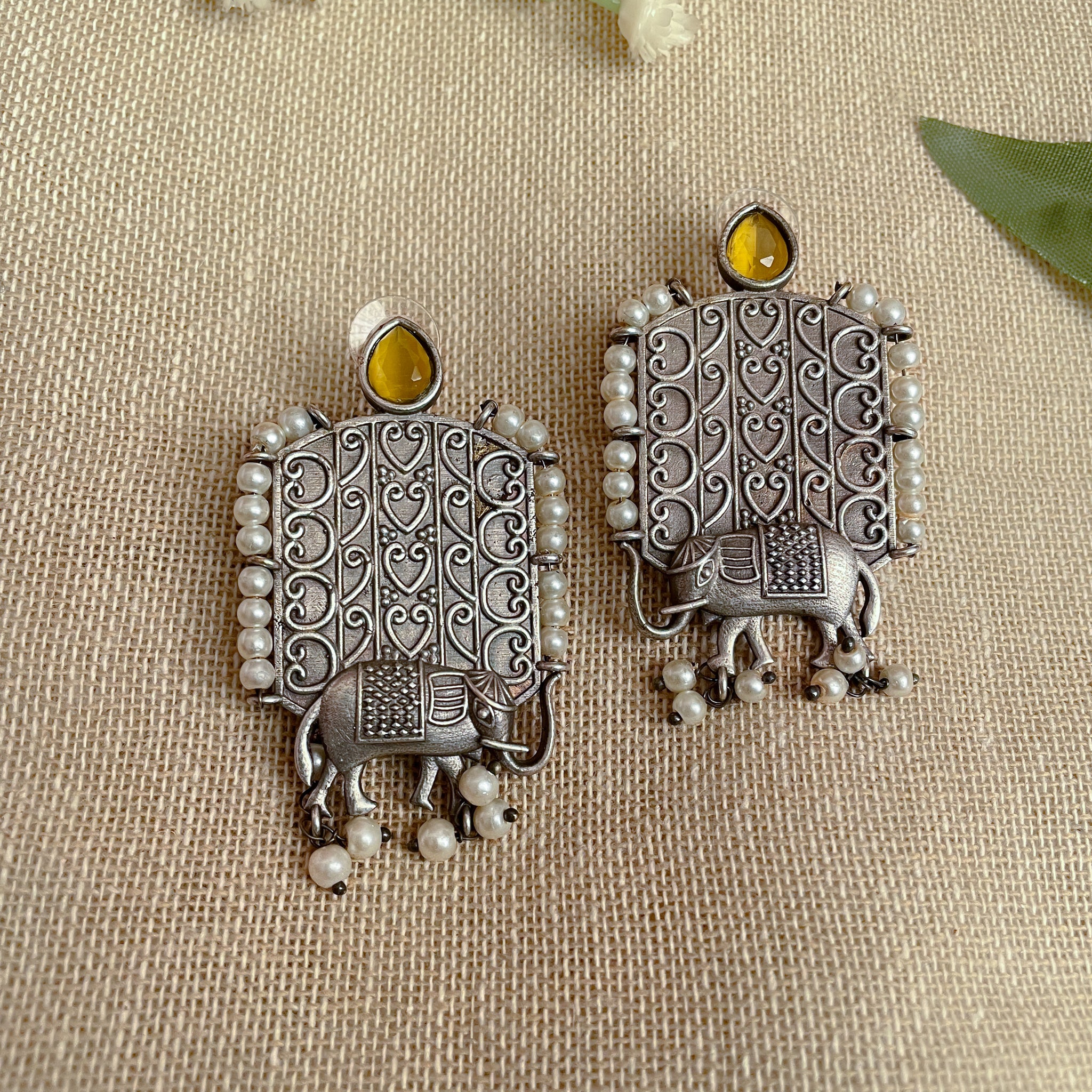 Silver lookalike elephant earrings